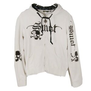 Rare Vintage Y2K Smet Christian Audigier Black White Grunge Zipup Hoodie Sweater